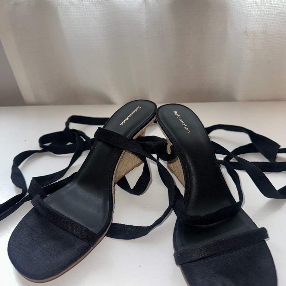 Reformation Black Wedge Sandals